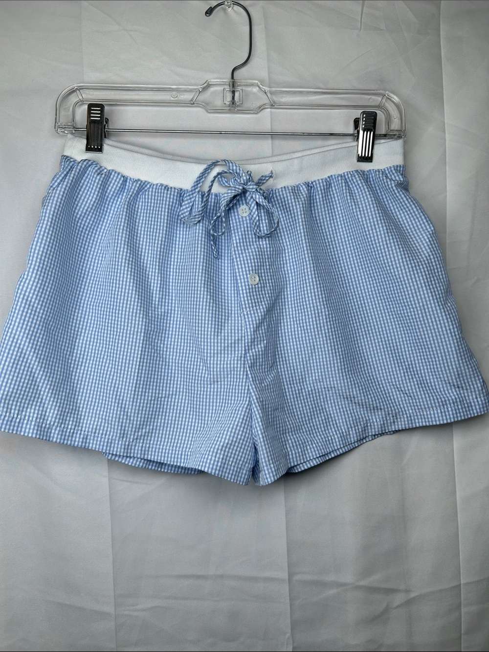 Cider Blue Gingham Pajama Boxer Shorts Women’s Medium Blue White